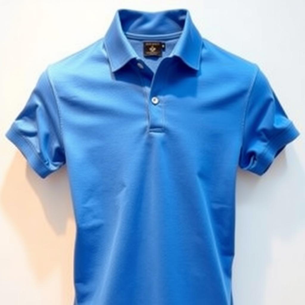 A stylish blue polo t-shirt displayed on a simple white background, showcasing a classic collar and a well-fitted design