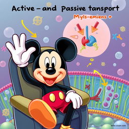 A whimsical scene featuring Mickey Mouse cheerfully waving from a comfortable seat