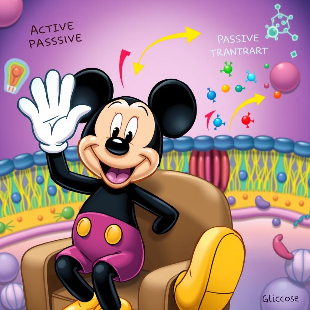 A whimsical scene featuring Mickey Mouse cheerfully waving from a comfortable seat