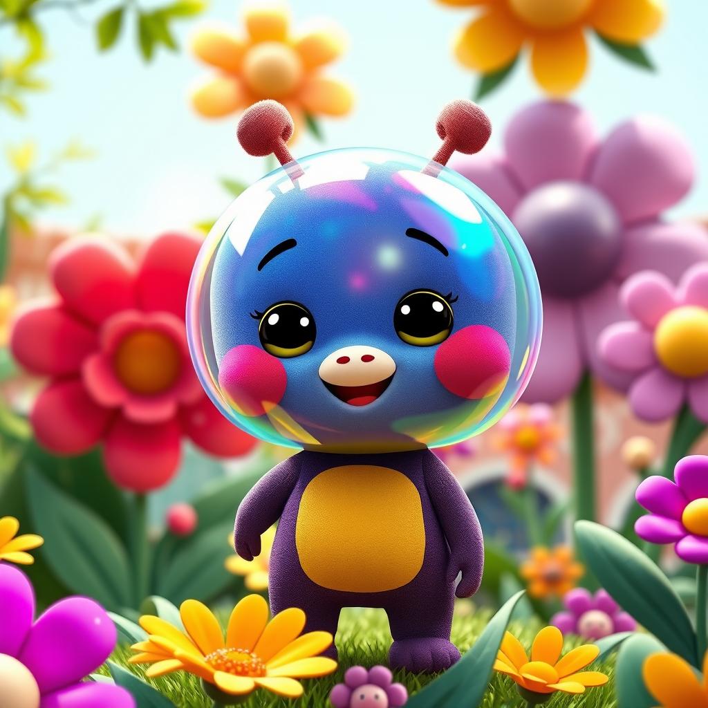 A colorful and playful depiction of Pablo from the Backyardigans, portrayed as a cute cartoon character with a vibrant, plasmatic membrane surrounding him