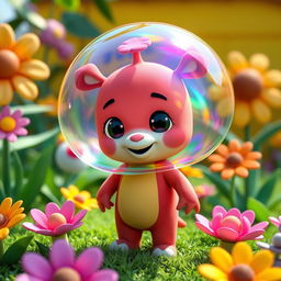 A colorful and playful depiction of Pablo from the Backyardigans, portrayed as a cute cartoon character with a vibrant, plasmatic membrane surrounding him