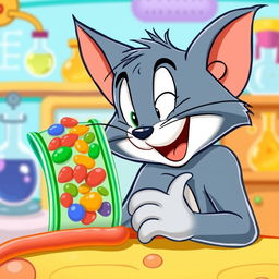 A cartoon-style image of Tom, the famous cat from 'Tom and Jerry', interacting with a detailed illustration of a cell membrane