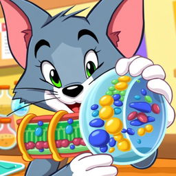 A cartoon-style image of Tom, the famous cat from 'Tom and Jerry', interacting with a detailed illustration of a cell membrane