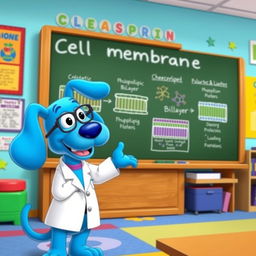 Blue, the animated blue dog from 'Blue's Clues', teaching about a cell membrane