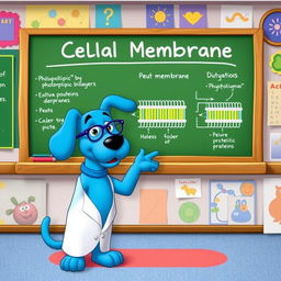 Blue, the animated blue dog from 'Blue's Clues', teaching about a cell membrane