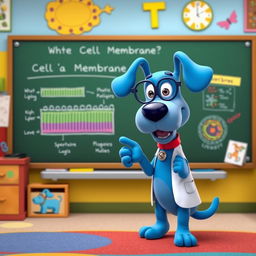 Blue, the animated blue dog from 'Blue's Clues', teaching about a cell membrane