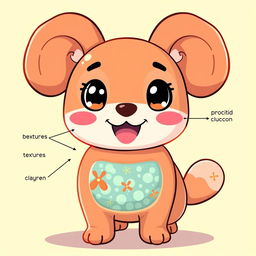 A vibrant and playful character depiction of Cinnamonroll, the adorable animated dog from Sanrio, creatively designed to include features inspired by a cellular membrane