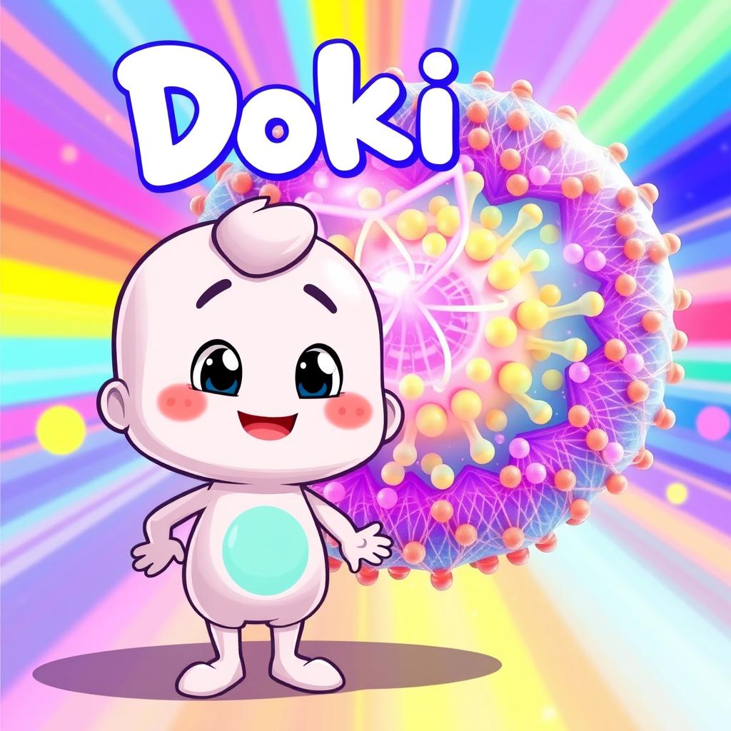 A vibrant cartoon character named Doki, designed with a friendly and playful expression