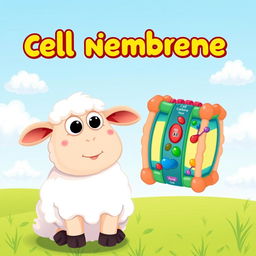 A cute cartoon scene featuring Shaun the Sheep next to a beautifully illustrated cell membrane