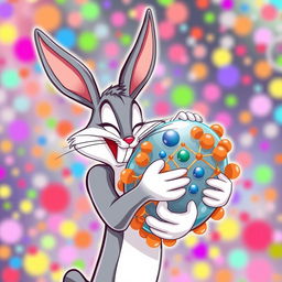 A playful illustration of Bugs Bunny, the iconic cartoon character, affectionately hugging a stylized molecular structure representing a cell membrane