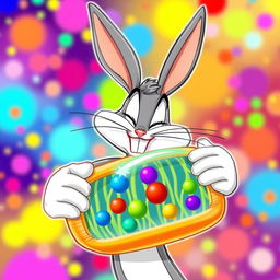 A playful illustration of Bugs Bunny, the iconic cartoon character, affectionately hugging a stylized molecular structure representing a cell membrane