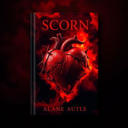 An eye-catching book cover design featuring a heart of scorn and fury, engulfed in intense red flames and dark shadows