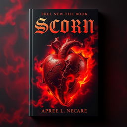 An eye-catching book cover design featuring a heart of scorn and fury, engulfed in intense red flames and dark shadows