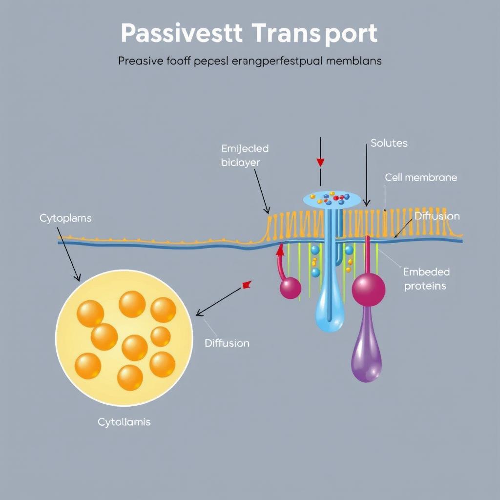 An educational illustration depicting the process of passive transport across a biological membrane