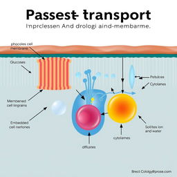 An educational illustration depicting the process of passive transport across a biological membrane