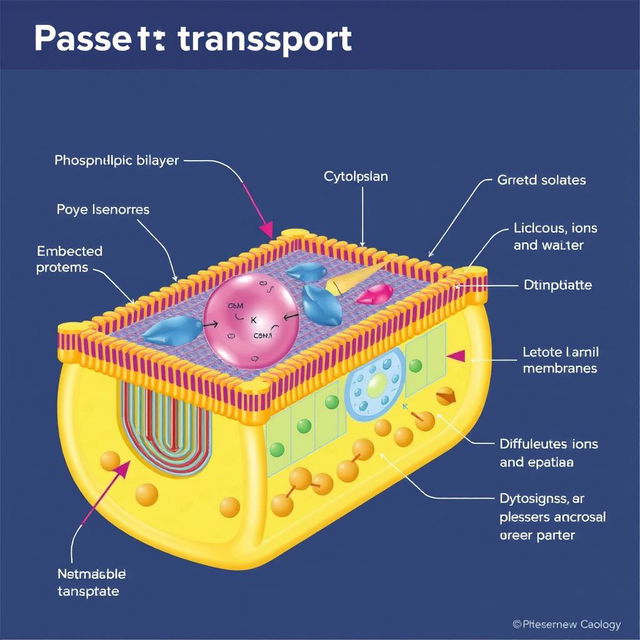 An educational illustration depicting the process of passive transport across a biological membrane