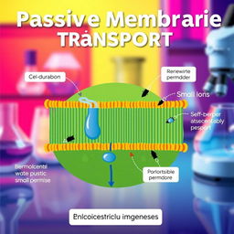 An educational illustration of passive membrane transport, showcasing different types such as diffusion and osmosis