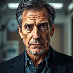 A hyper-realistic portrait of an older Gregory House, capturing his seasoned demeanor and the complexities of his character