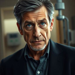 A hyper-realistic portrait of an older Gregory House, capturing his seasoned demeanor and the complexities of his character