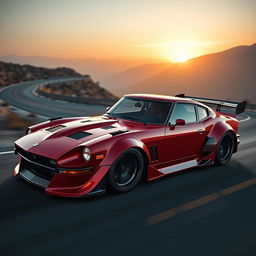 A stunning automotive design that creatively combines the classic Datsun 240Z with elements of a Koenigsegg hypercar