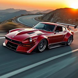 A stunning automotive design that creatively combines the classic Datsun 240Z with elements of a Koenigsegg hypercar