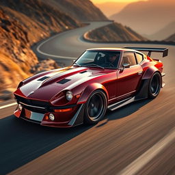 A stunning automotive design that creatively combines the classic Datsun 240Z with elements of a Koenigsegg hypercar