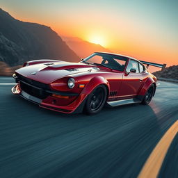 A stunning automotive design that creatively combines the classic Datsun 240Z with elements of a Koenigsegg hypercar