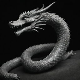 A highly detailed black and white image of the mythical Bakunawa serpent dragon, depicted with dramatic shadows and highlights.