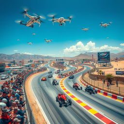 A vibrant and dynamic world where racing is the central focus of life, featuring various types of racing such as car racing, motorcycle racing, and even futuristic hovercraft racing