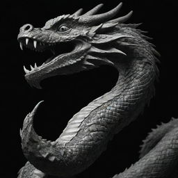 A highly detailed black and white image of the mythical Bakunawa serpent dragon, depicted with dramatic shadows and highlights.