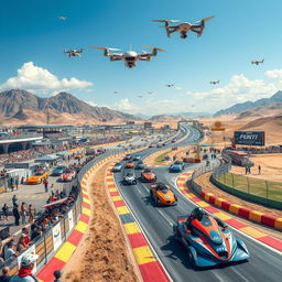 A vibrant and dynamic world where racing is the central focus of life, featuring various types of racing such as car racing, motorcycle racing, and even futuristic hovercraft racing