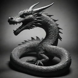 A highly detailed black and white image of the mythical Bakunawa serpent dragon, depicted with dramatic shadows and highlights.