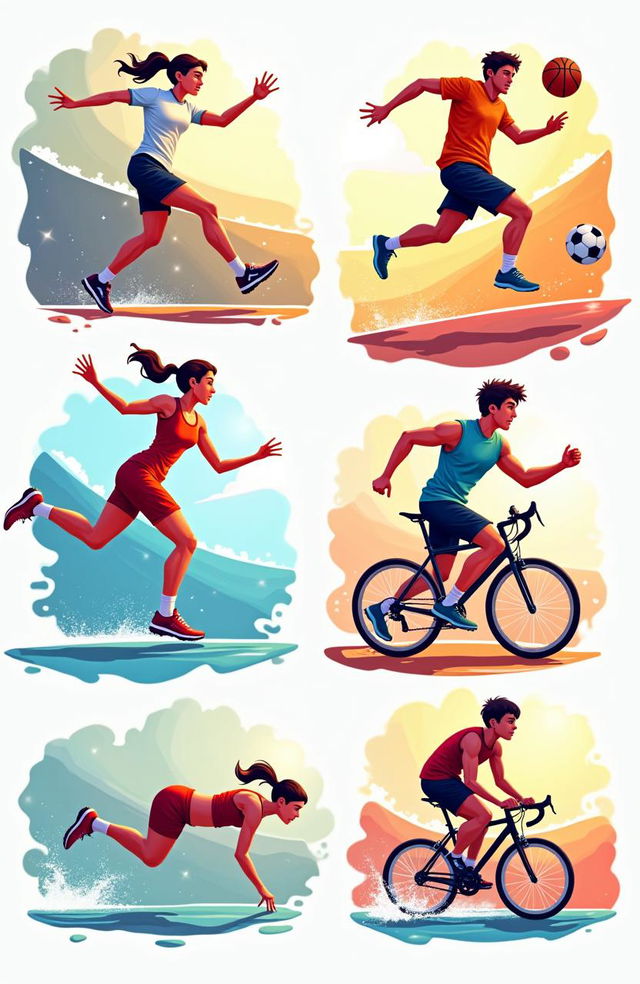 A collection of vibrant and diverse clipart illustrations showcasing various athletes engaged in their respective sports