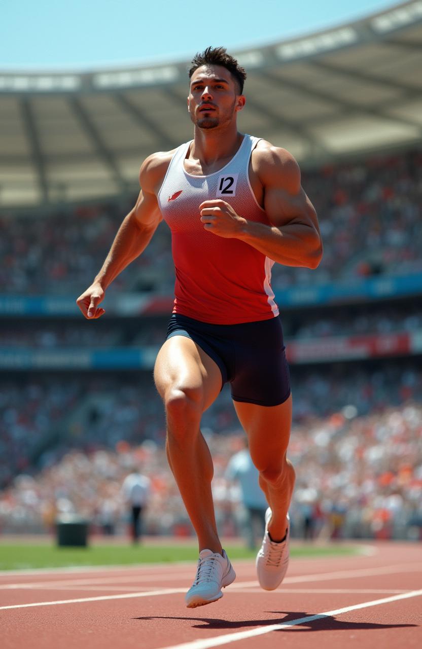 A male Olympic athlete in an action pose, showcasing strength and determination