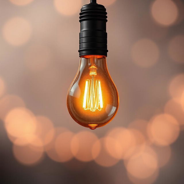 A beautifully detailed image of a glowing light bulb (bohlam) suspended in mid-air against a softly blurred background