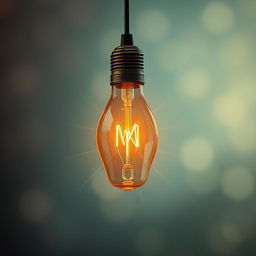 A beautifully detailed image of a glowing light bulb (bohlam) suspended in mid-air against a softly blurred background