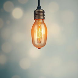 A beautifully detailed image of a glowing light bulb (bohlam) suspended in mid-air against a softly blurred background