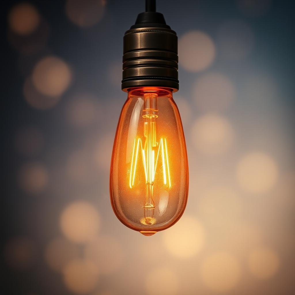 A beautifully detailed image of a glowing light bulb (bohlam) suspended in mid-air against a softly blurred background