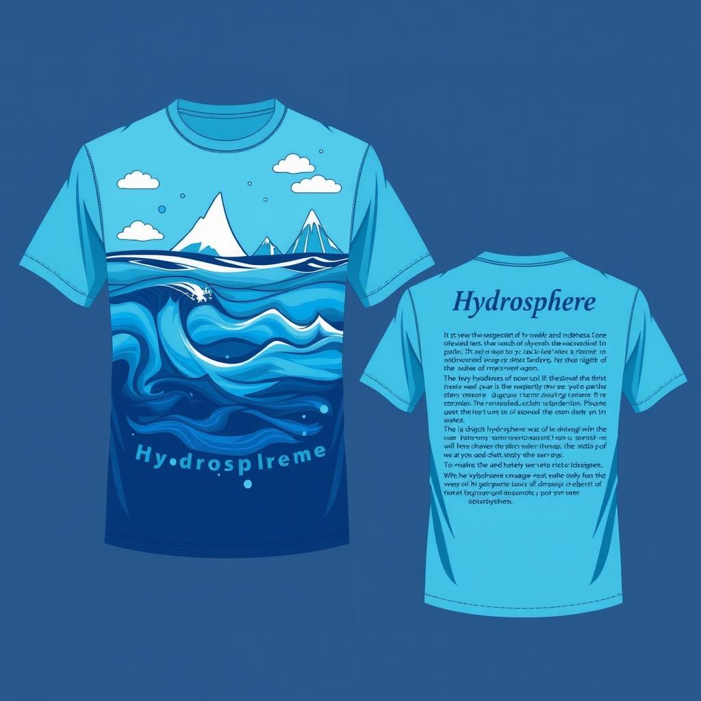 A t-shirt design centered around the geography theme of the hydrosphere