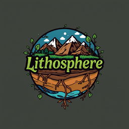 A vibrant and creative logo design for a t-shirt that represents the lithosphere