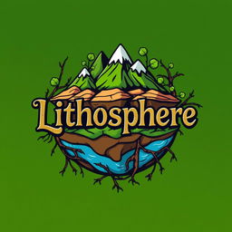 A vibrant and creative logo design for a t-shirt that represents the lithosphere
