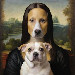 A reinterpretation of the iconic Mona Lisa, with the subject transformed into a expressive and enigmatic dog