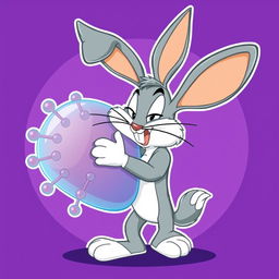 A playful illustration of Bugs Bunny, the iconic cartoon character, affectionately hugging a stylized molecular structure representing a cell membrane