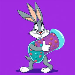 A playful illustration of Bugs Bunny, the iconic cartoon character, affectionately hugging a stylized molecular structure representing a cell membrane