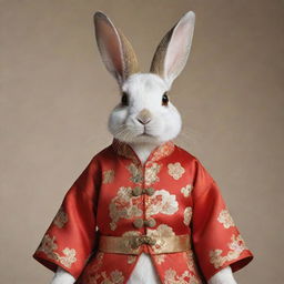 A rabbit adorned in classical Chinese fashion garments, with integrated elements of oriental aesthetic detail.