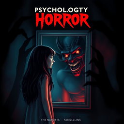 A thrilling movie poster for a psychological horror film, featuring a girl standing in front of a mirror