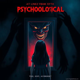 A thrilling movie poster for a psychological horror film, featuring a girl standing in front of a mirror