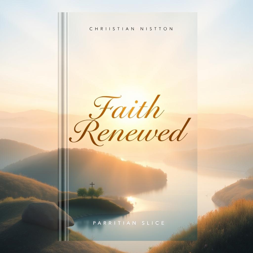 A beautifully designed book cover for a Christian book, featuring serene imagery of a sunrise breaking over a tranquil landscape, symbolizing hope and faith