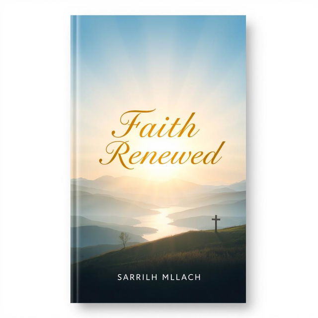 A beautifully designed book cover for a Christian book, featuring serene imagery of a sunrise breaking over a tranquil landscape, symbolizing hope and faith