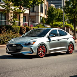 A stunning Hyundai Elantra parked on a scenic street, showcasing sleek lines and a modern design